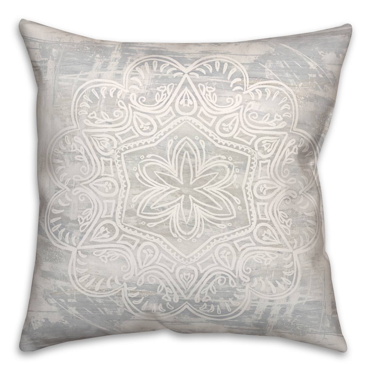 White Textured Medallion I 18" x 18" Throw Pillow